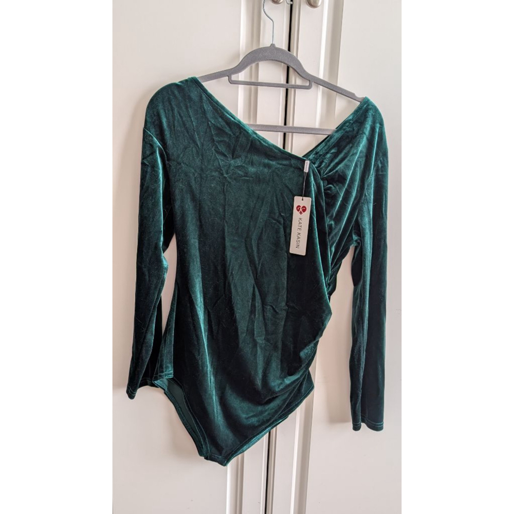 Women's Kate Kasin Bodysuit Large Dark Green Velvet